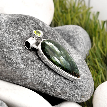Natural Russian Seraphinite & Peridot Pendant P-1300 SDP106327