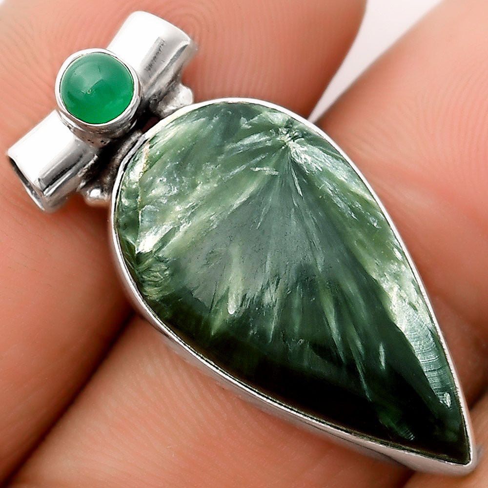 Russian Seraphinite & Green Onyx Pendant P-1300 SDP106353