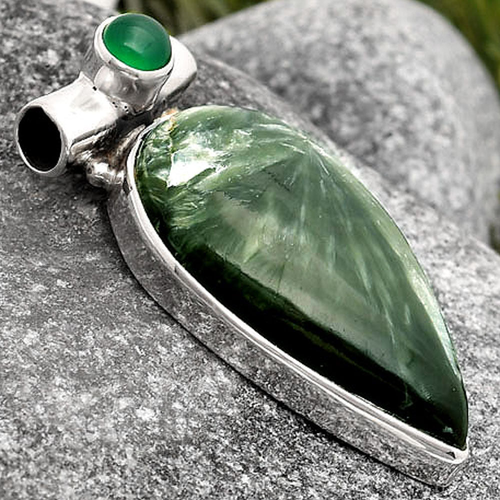 Russian Seraphinite & Green Onyx Pendant P-1300 SDP106353