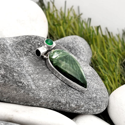 Russian Seraphinite & Green Onyx Pendant P-1300 SDP106353