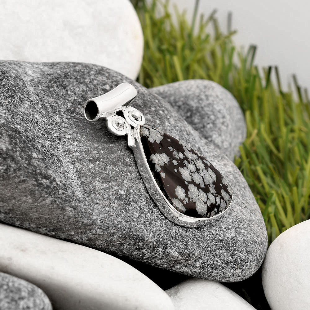 Natural Snow Flake Obsidian Pendant P-1597 SDP106367