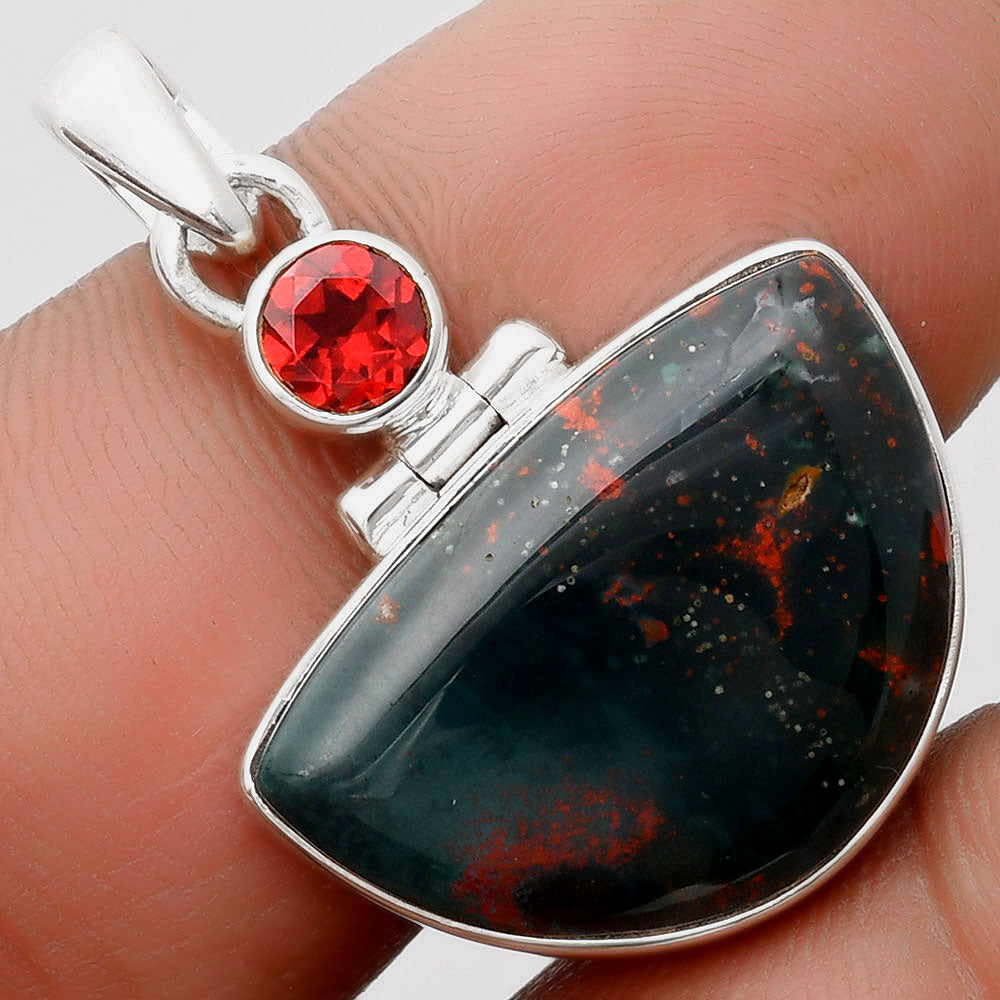 Natural Blood Stone - India & Garnet Pendant P-1108 SDP106856