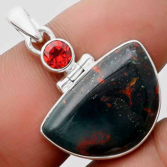 Natural Blood Stone - India & Garnet Pendant P-1108 SDP106856