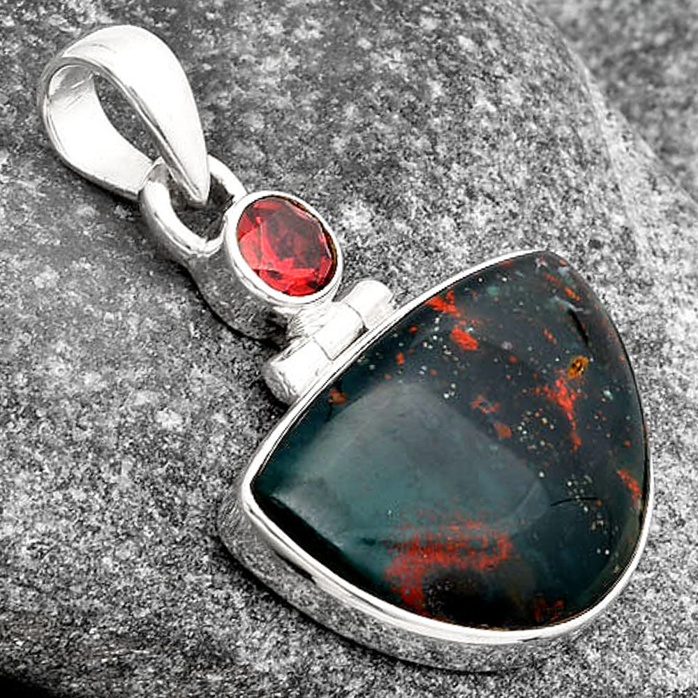 Natural Blood Stone - India & Garnet Pendant P-1108 SDP106856