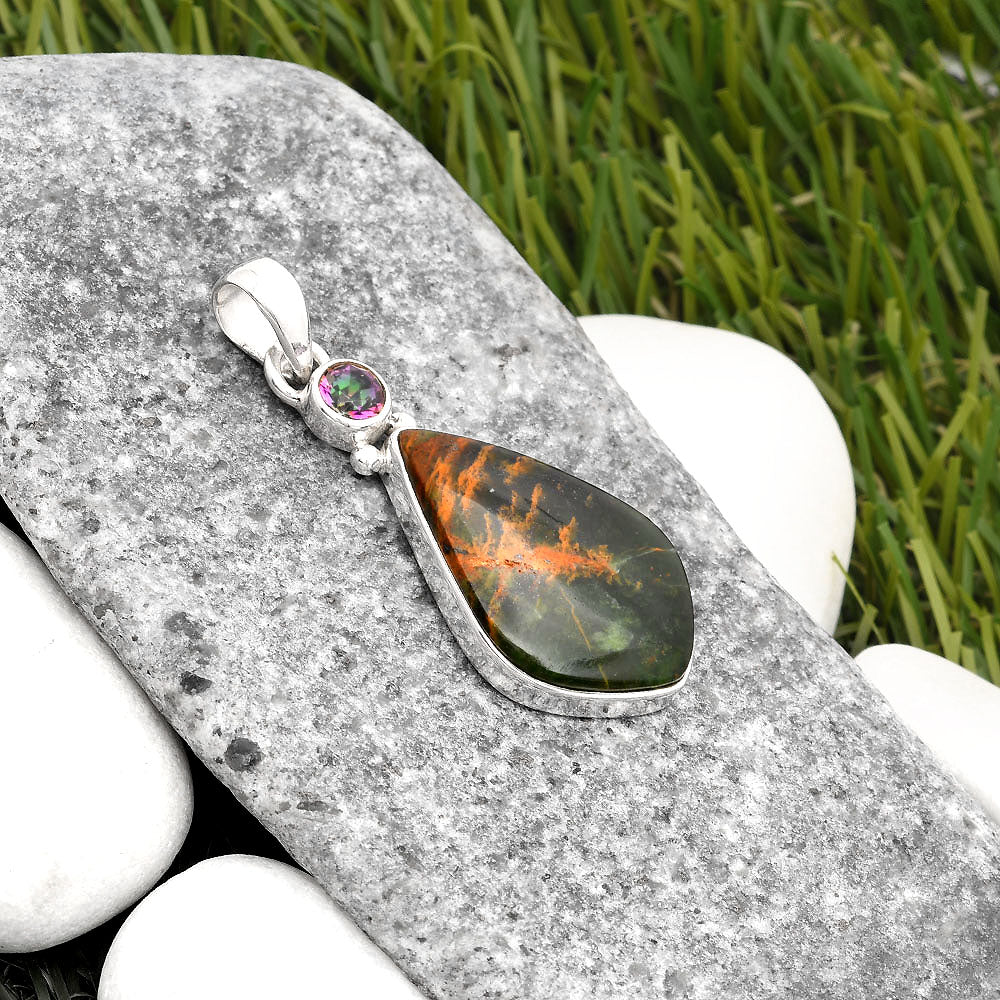 Turkish Rainforest Chrysocolla & Mystic Topaz Pendant P-1077 SDP107015