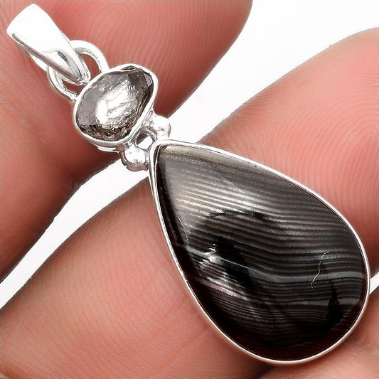 Crown Of Silver - Black Malachite & Herkimer Diamond Pendant P-1077 SDP107034