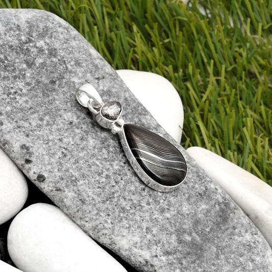 Crown Of Silver - Black Malachite & Herkimer Diamond Pendant P-1077 SDP107034