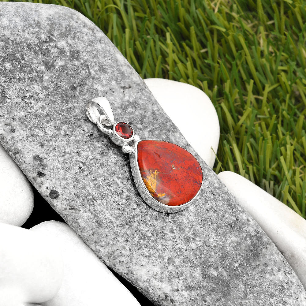 Natural Red Moss Agate & Garnet Pendant P-1077 SDP107059