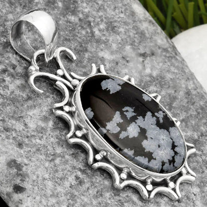 Natural Snow Flake Obsidian Pendant P-1249 SDP107324