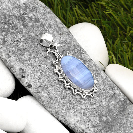 Natural Blue Lace Agate South Africa Pendant P-1249 SDP107337
