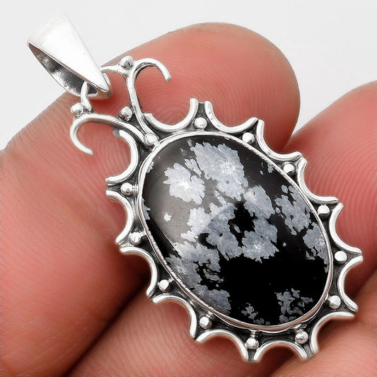 Natural Snow Flake Obsidian Pendant P-1249 SDP107344