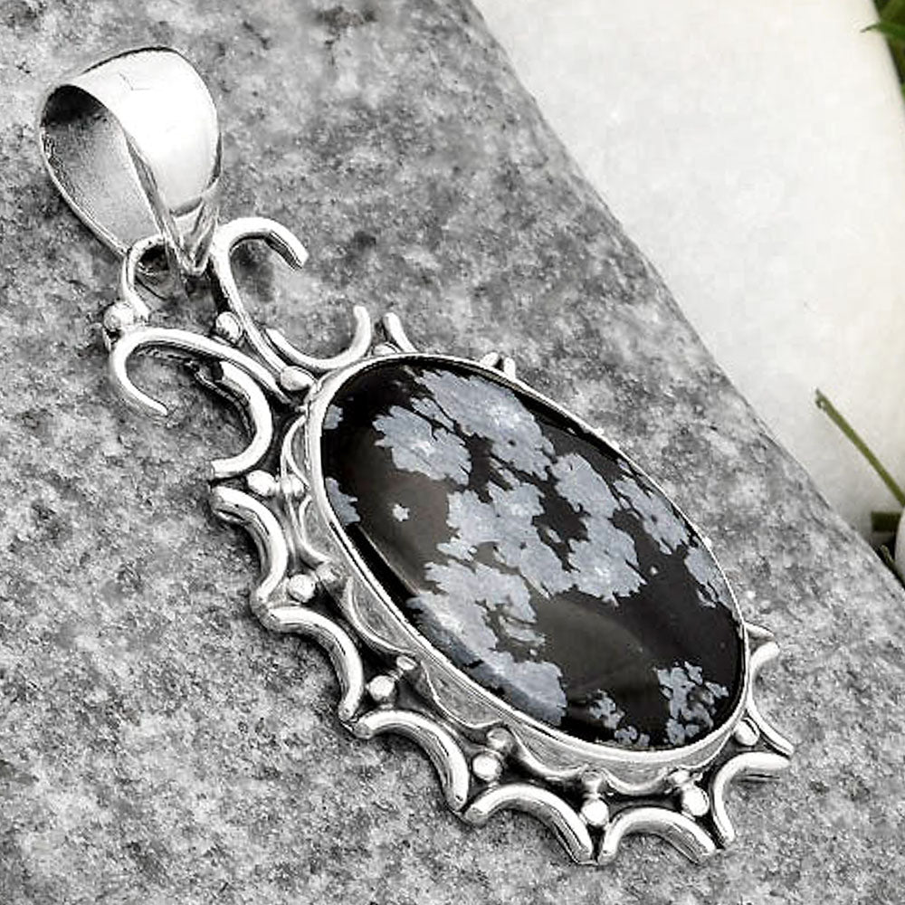Natural Snow Flake Obsidian Pendant P-1249 SDP107344