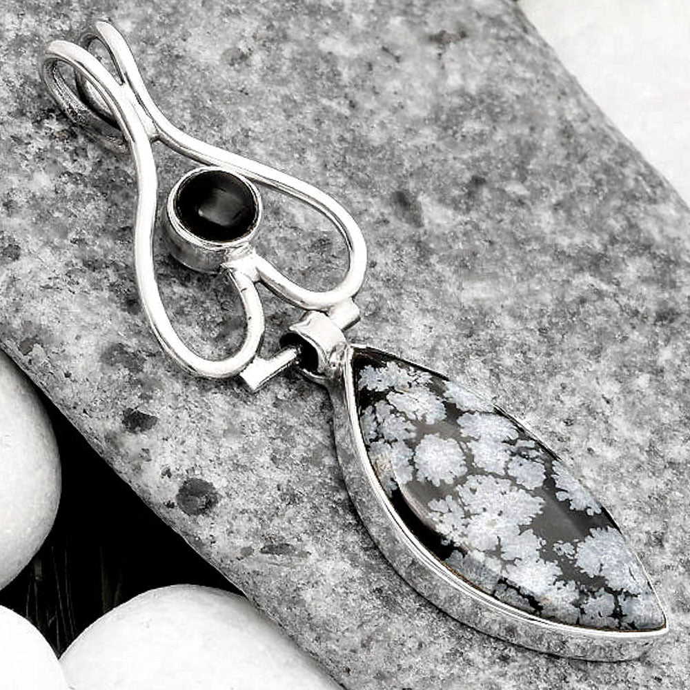 Snow Flake Obsidian & Black Onyx Pendant P-1542 SDP107449