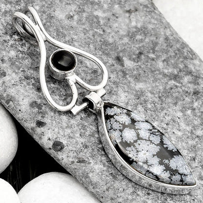 Snow Flake Obsidian & Black Onyx Pendant P-1542 SDP107449