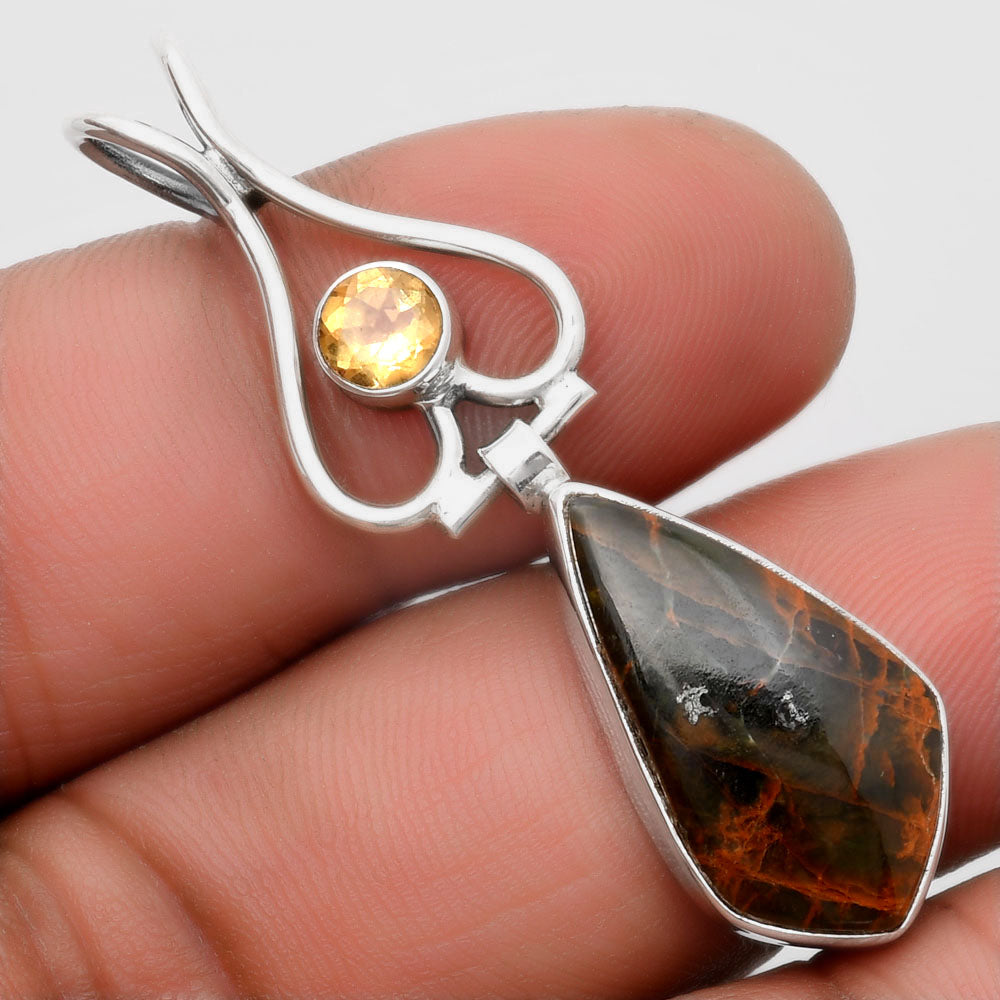 Turkish Rainforest Chrysocolla & Citrine Pendant P-1542 SDP107452