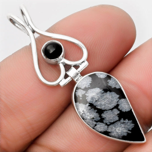 Snow Flake Obsidian & Black Onyx Pendant P-1542 SDP107457