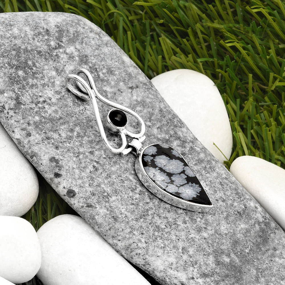 Snow Flake Obsidian & Black Onyx Pendant P-1542 SDP107457