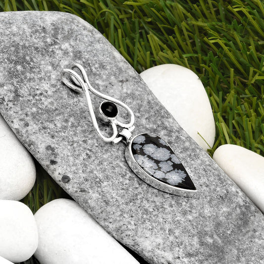 Snow Flake Obsidian & Black Onyx Pendant P-1542 SDP107457