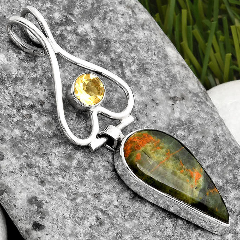 Turkish Rainforest Chrysocolla & Citrine Pendant P-1542 SDP107469