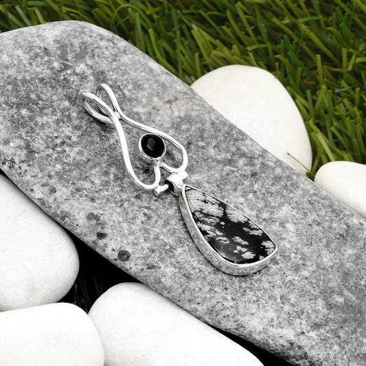 Snow Flake Obsidian & Black Onyx Pendant P-1542 SDP107471