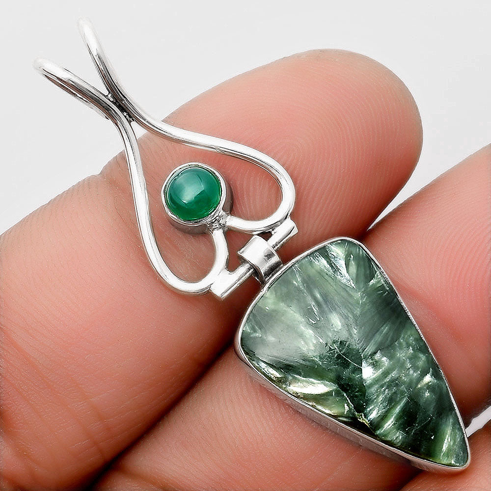 Russian Seraphinite & Green Onyx Pendant P-1542 SDP107477