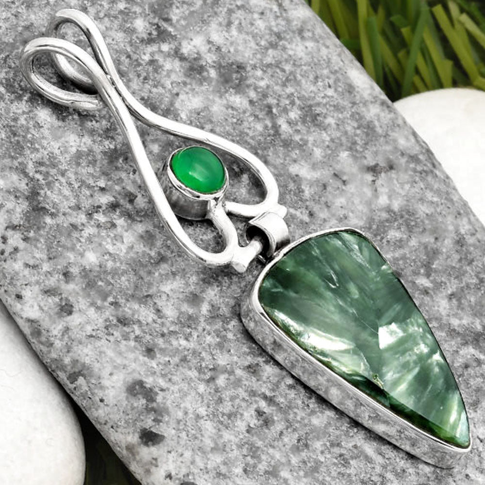 Russian Seraphinite & Green Onyx Pendant P-1542 SDP107477