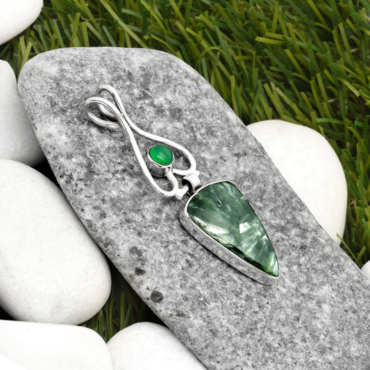 Russian Seraphinite & Green Onyx Pendant P-1542 SDP107477