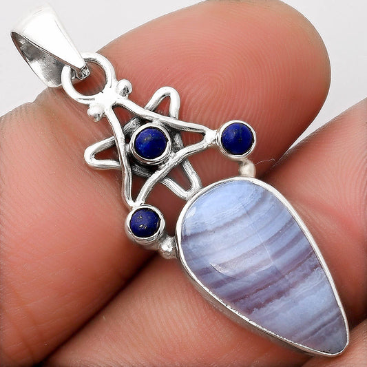 Star Natural Blue Lace Agate & Lapis Pendant P-1095 SDP107488