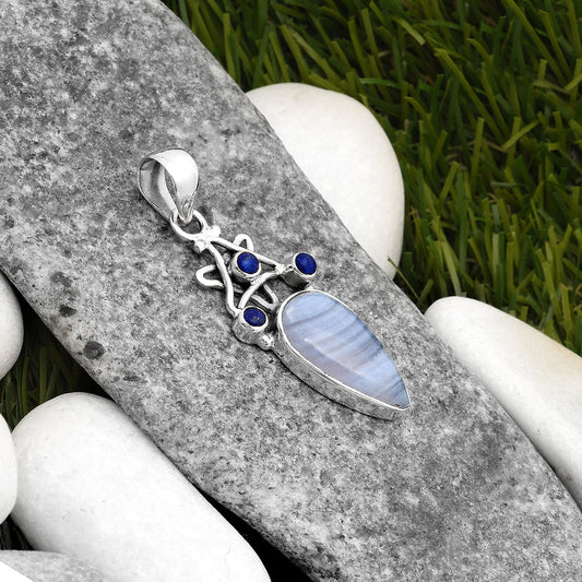 Star Natural Blue Lace Agate & Lapis Pendant P-1095 SDP107488