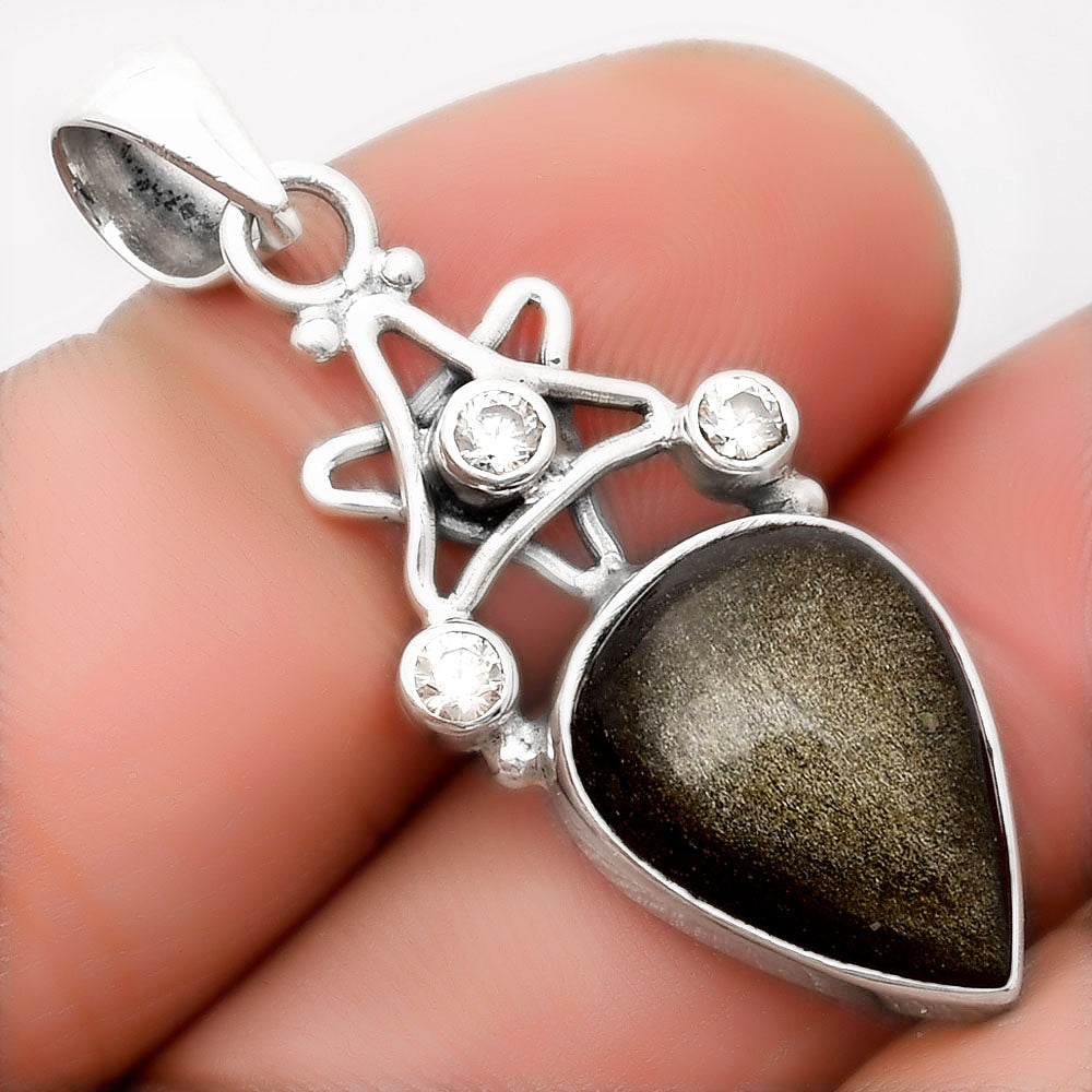 Star - Silver Obsidian & White Zircon Pendant P-1095 SDP107495