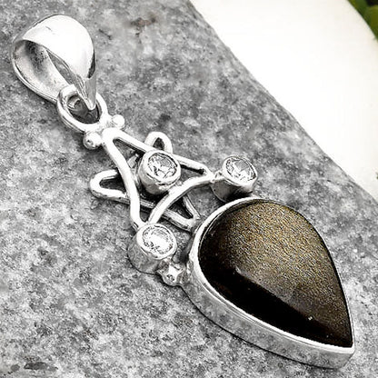 Star - Silver Obsidian & White Zircon Pendant P-1095 SDP107495