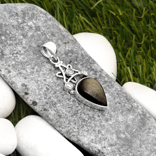 Star - Silver Obsidian & White Zircon Pendant P-1095 SDP107495