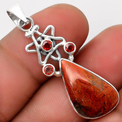 Star Natural Red Moss Agate & Garnet Pendant P-1095 SDP107501