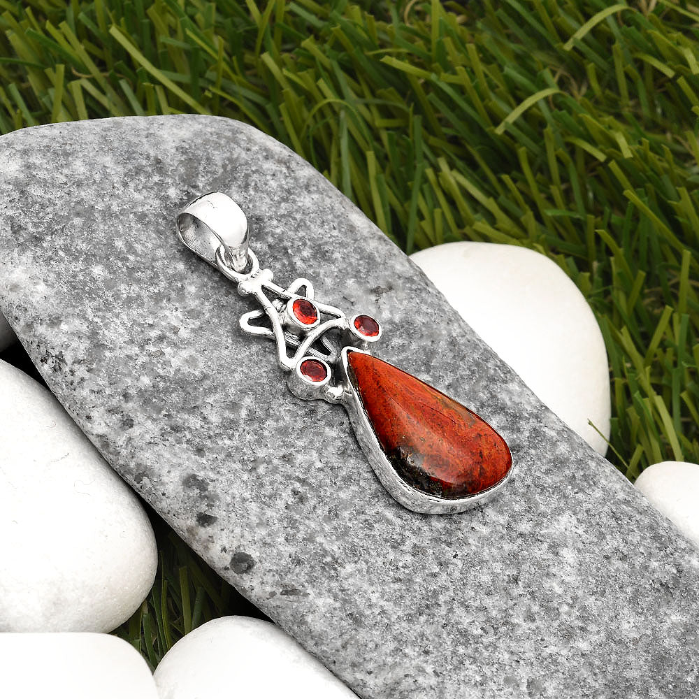 Star Natural Red Moss Agate & Garnet Pendant P-1095 SDP107501
