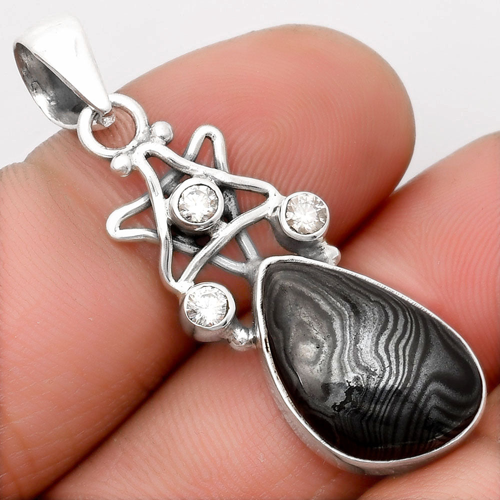 Star Crown Of Silver Black Malachite & White Zircon Pendant P-1095 SDP107504