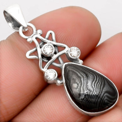 Star Crown Of Silver Black Malachite & White Zircon Pendant P-1095 SDP107504