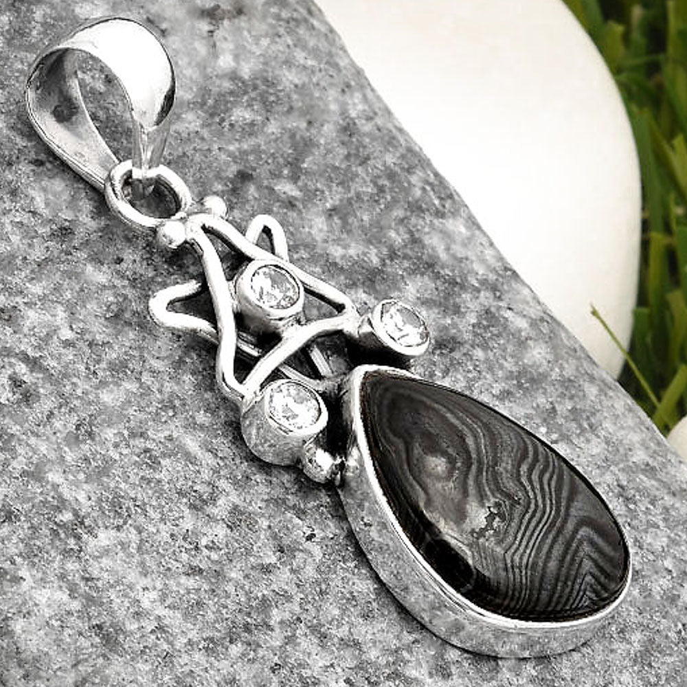 Star Crown Of Silver Black Malachite & White Zircon Pendant P-1095 SDP107504