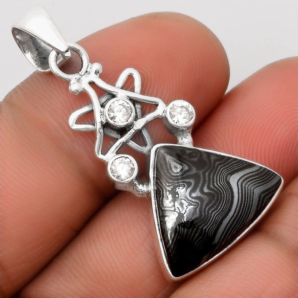 Star Crown Of Silver Black Malachite & White Zircon Pendant P-1095 SDP107509