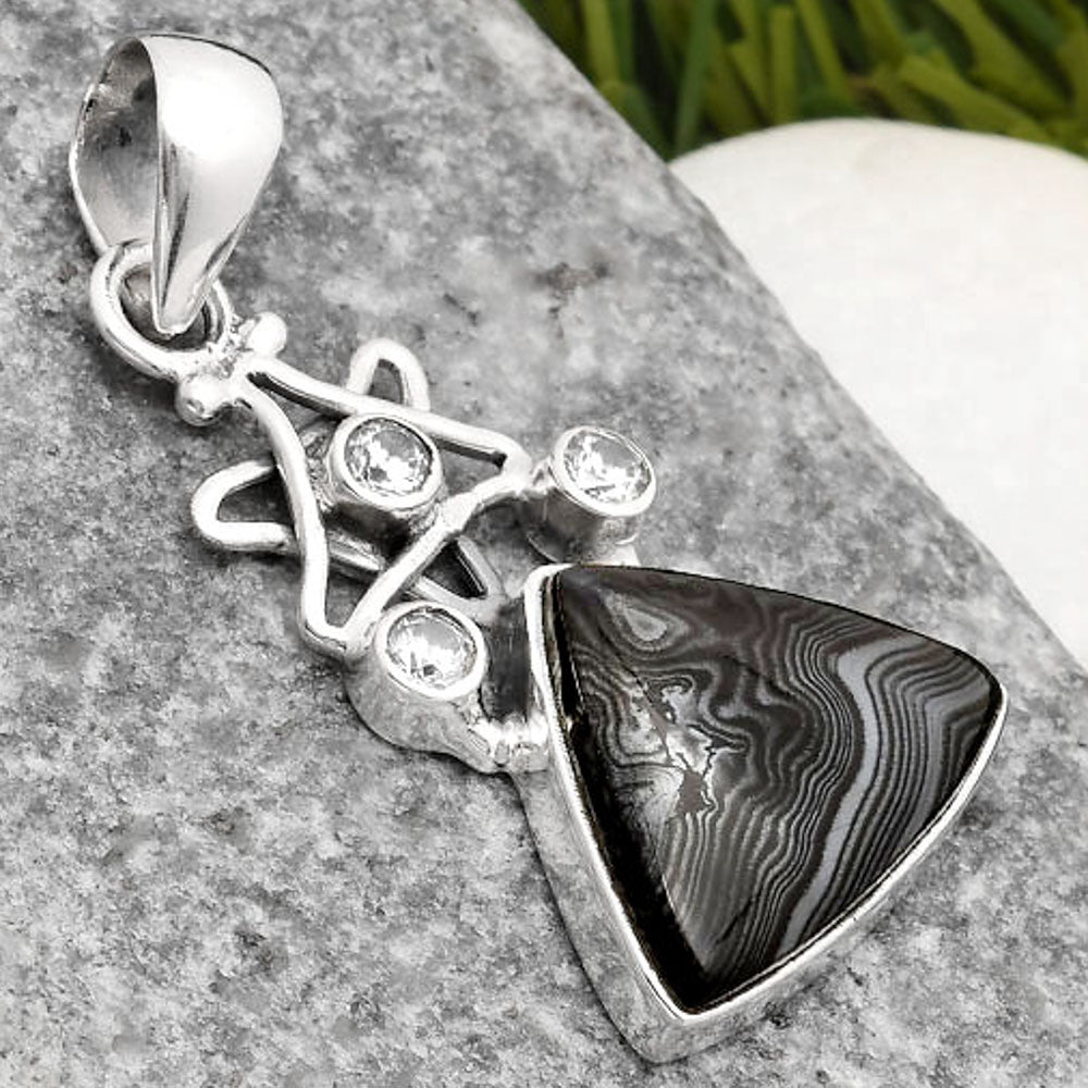 Star Crown Of Silver Black Malachite & White Zircon Pendant P-1095 SDP107509