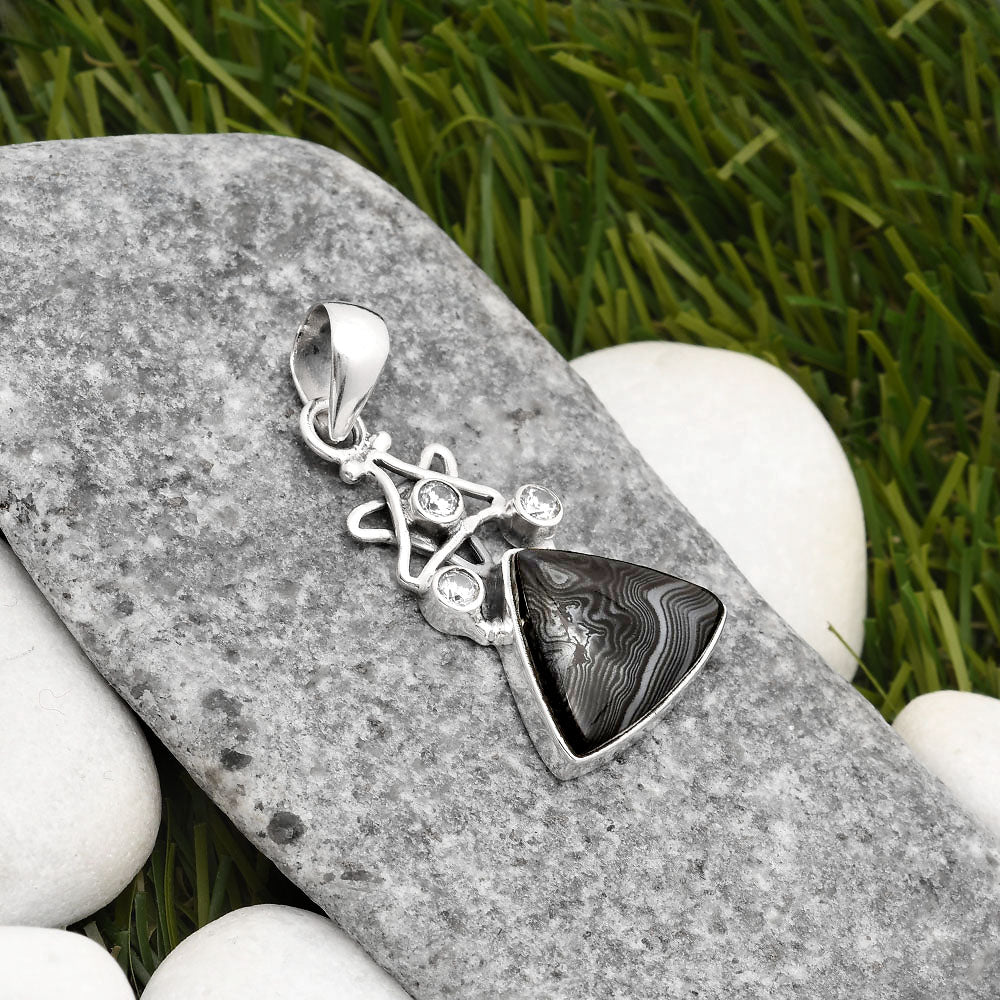 Star Crown Of Silver Black Malachite & White Zircon Pendant P-1095 SDP107509