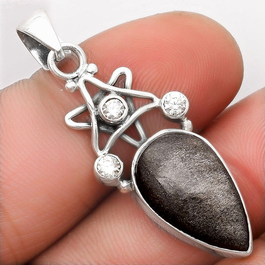 Star - Silver Obsidian & White Zircon Pendant P-1095 SDP107510