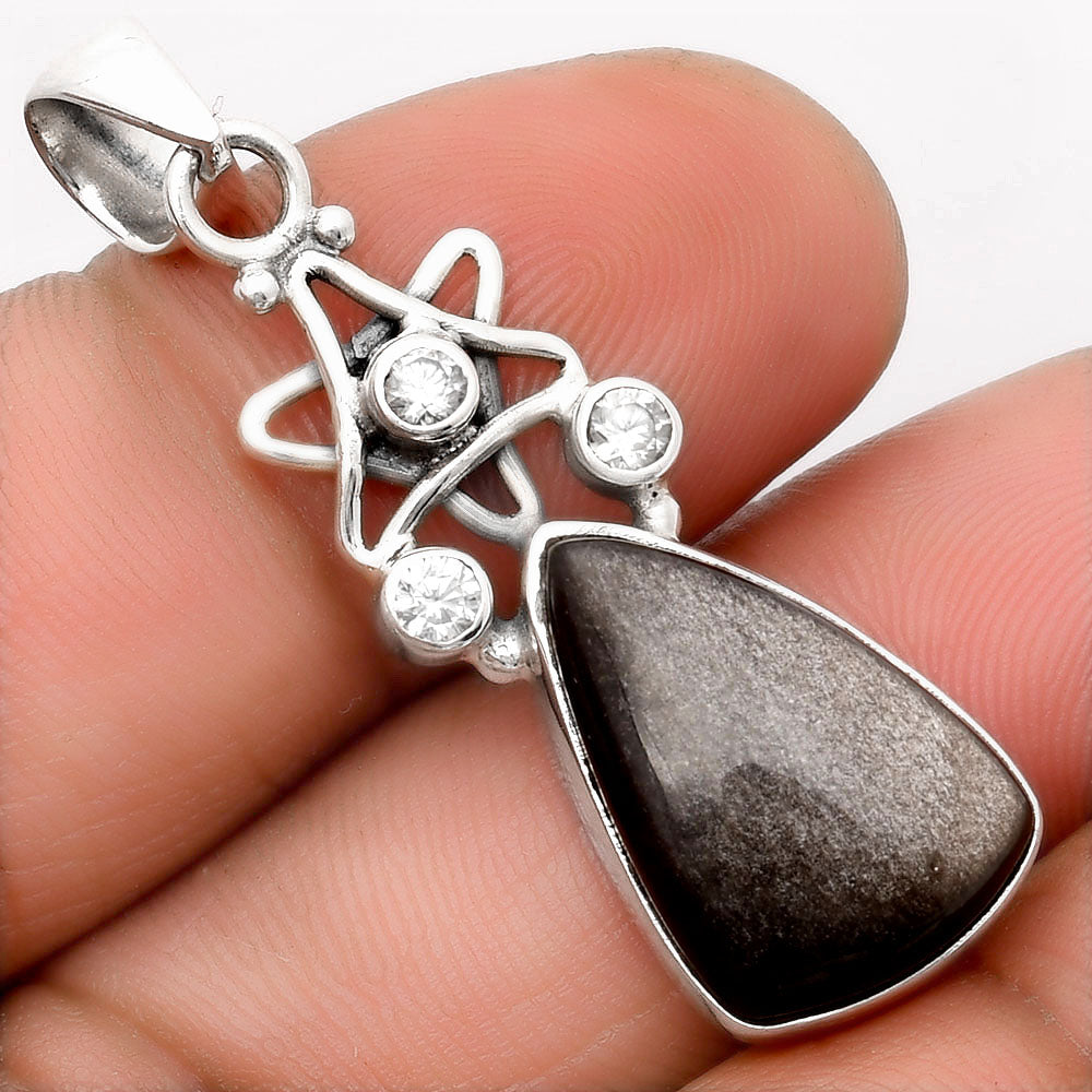 Star - Silver Obsidian & White Zircon Pendant P-1095 SDP107513