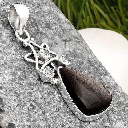 Star - Silver Obsidian & White Zircon Pendant P-1095 SDP107513