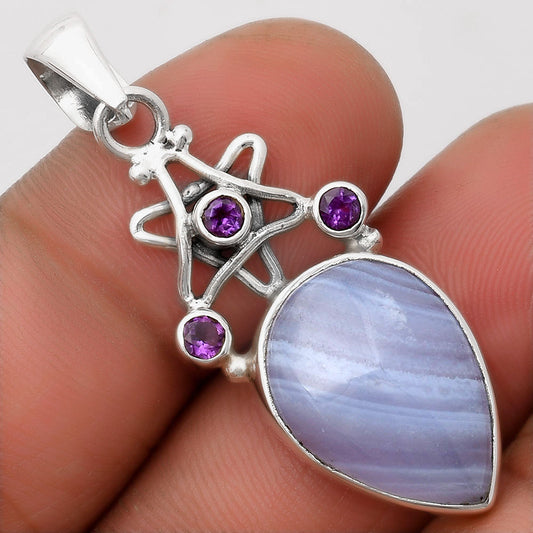 Star - Blue Lace Agate & Amethyst Pendant P-1095 SDP107517