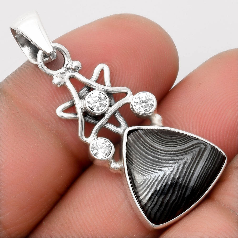 Star Crown Of Silver Black Malachite & White Zircon Pendant P-1095 SDP107525