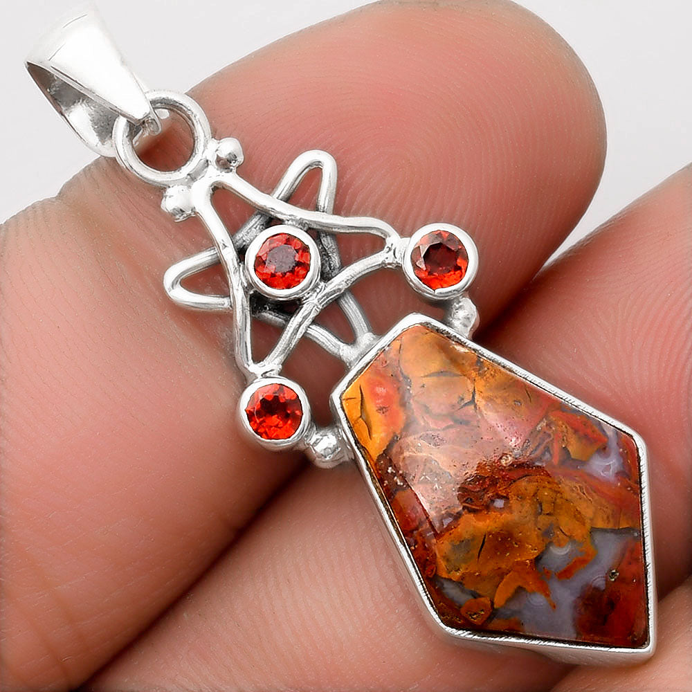 Star Natural Red Moss Agate & Garnet Pendant P-1095 SDP107529