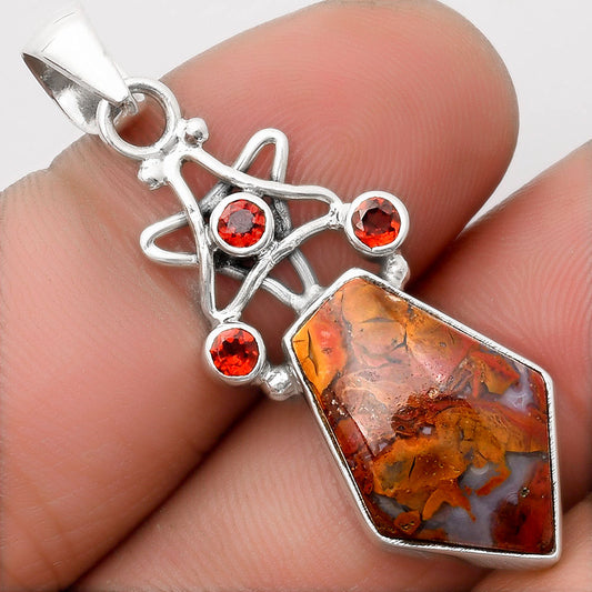 Star Natural Red Moss Agate & Garnet Pendant P-1095 SDP107529