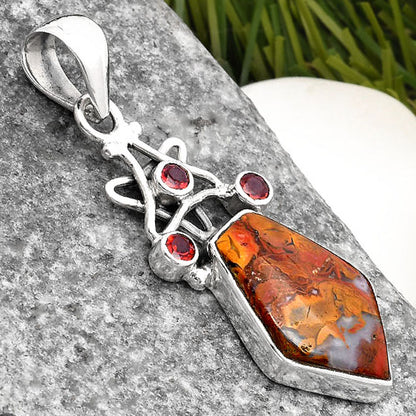 Star Natural Red Moss Agate & Garnet Pendant P-1095 SDP107529