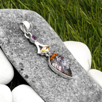 Indian Blanket Jasper, Citrine & Amethyst Pendant P-1362 SDP107546