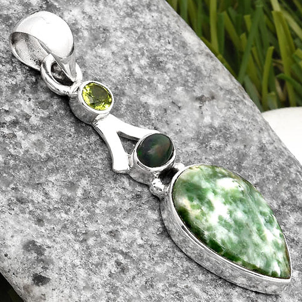 Dioptase, Chalama Black Opal & Peridot Pendant P-1362 SDP107574